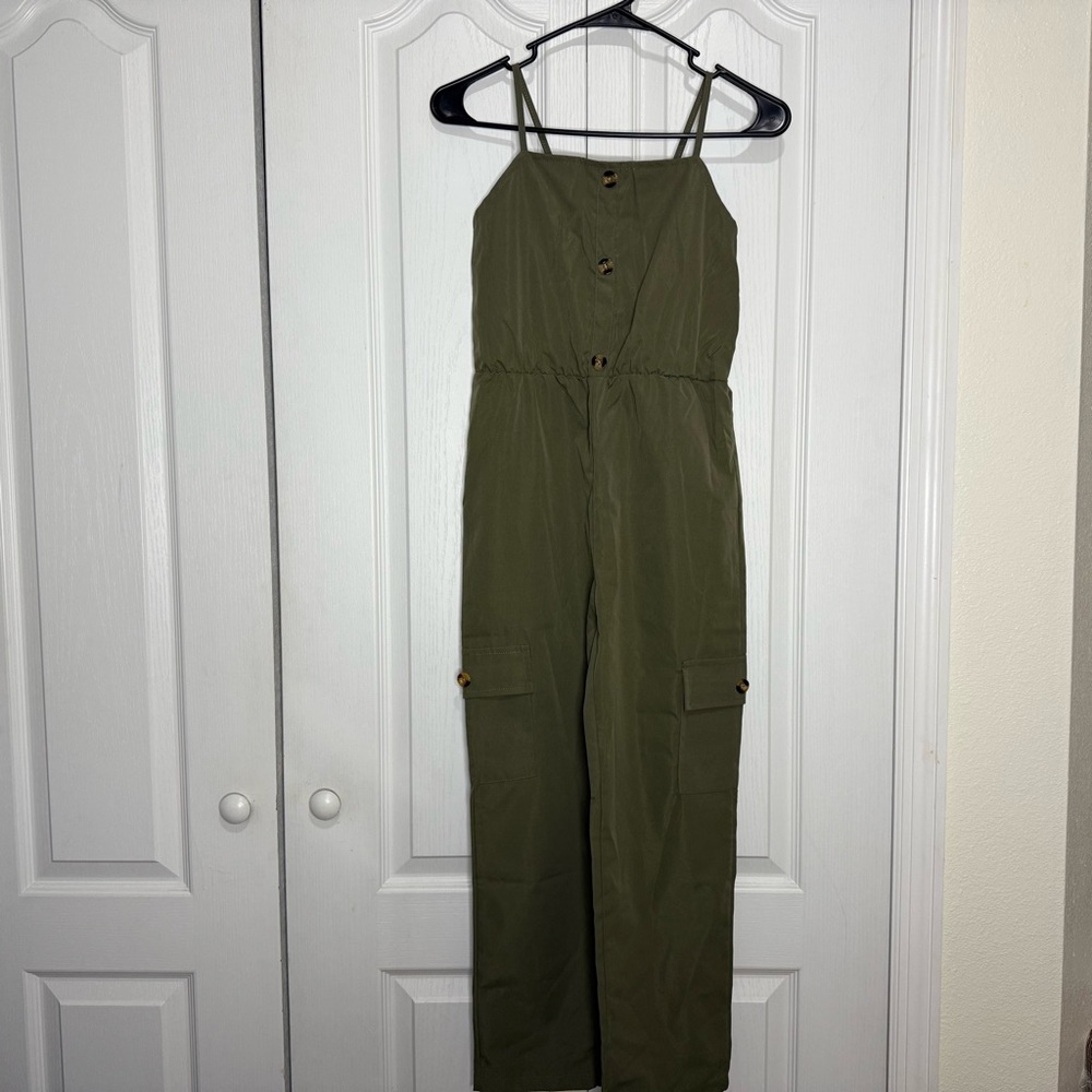 Olive Green Cargo Jumpsuit - Picture 1 of 3